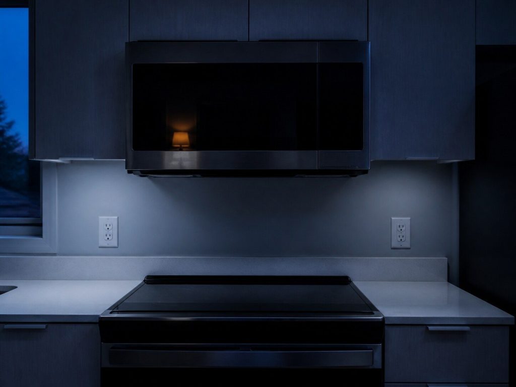 an over-the-range microwave above a cooktop — this make sells both countertop and over-the-range, and the OTR is the one that is part of the kitchen